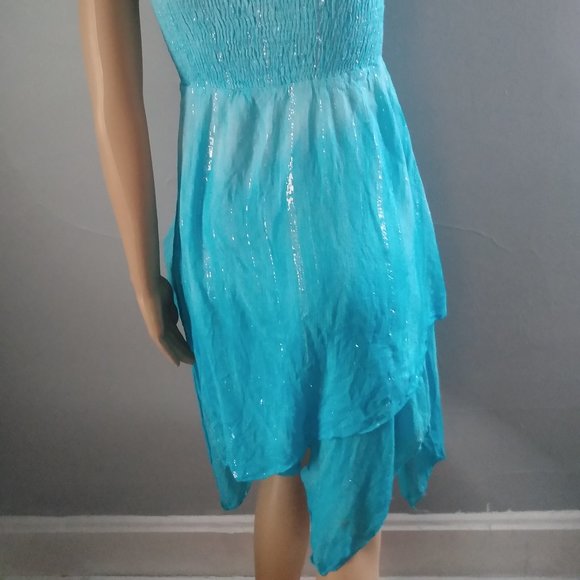 Sparkling Turquoise/Aqua Strapless Mini Cocktail Party Dress-MPH Collection-S - Picture 16 of 17